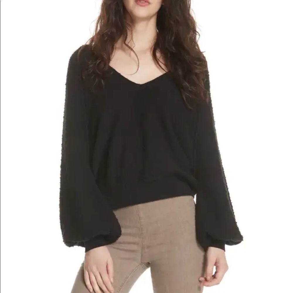 FREE PEOPLE Found My Friend V Neck Boucle Pullover - Black Small